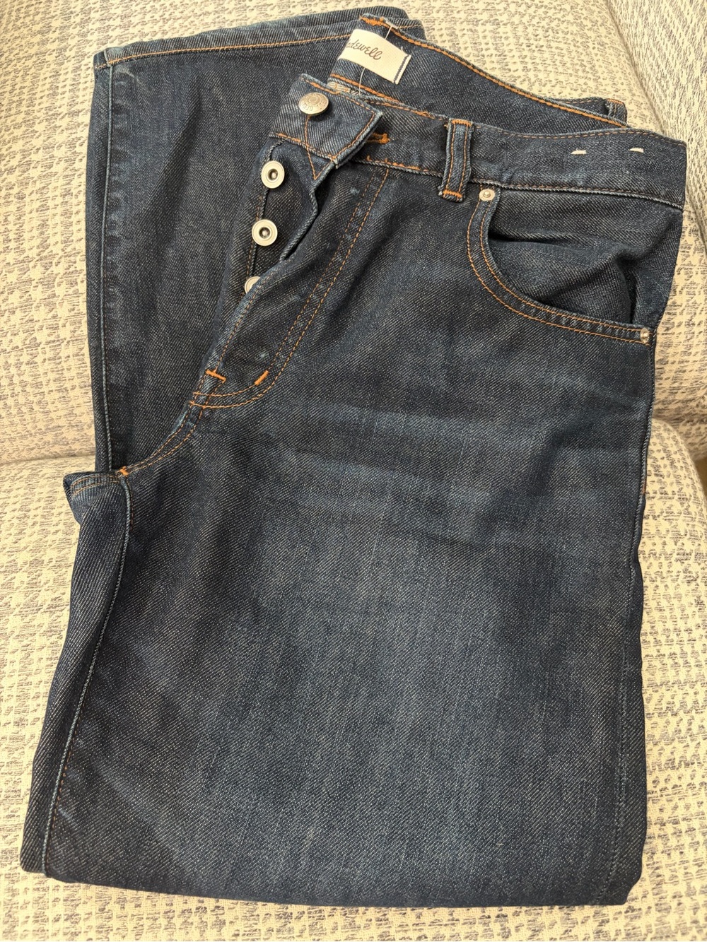 Madewell Dark Blue Straight-Leg Jeans with Button Fly Airy Denim super soft
